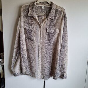 Sheer Snakeskin Print Button-Up Blouse